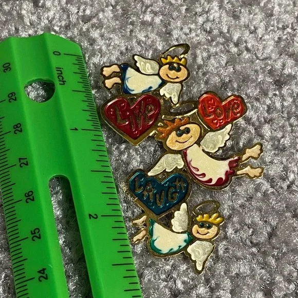 Live Love Laugh Three Angel Pin Brooch Hearts Angels Any Occasion - Picture 7 of 8